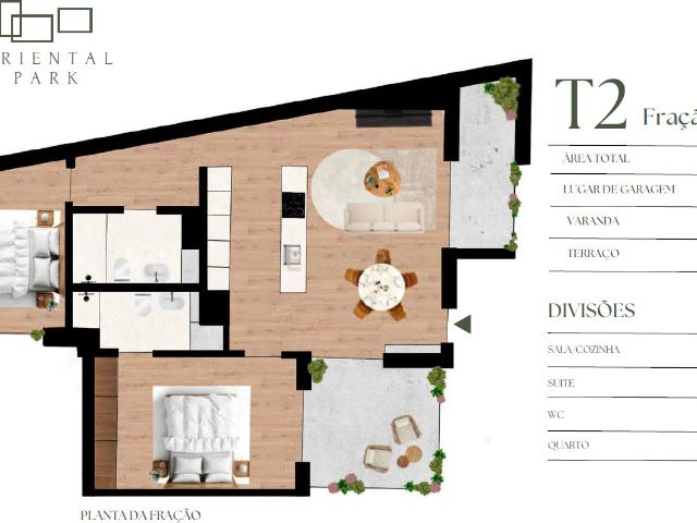 T2 com terraço, varanda e lugar de garagem no Condomínio Residencial ORIENTAL PARK