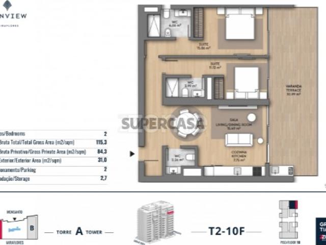 T2 Novo com Terraço de 31m² e Vista para Monsanto 2 Parqueamentos