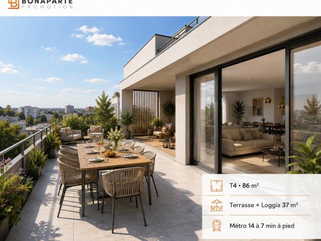 T4 AVEC 37 M² D'EXTÉRIEURS • MÉTRO 14 À 7 MIN À PIED 4 pièces, 86 m²