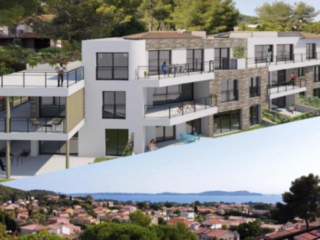 T4 neuf vue mer neuf frais notaire réduit Carqueiranne centr