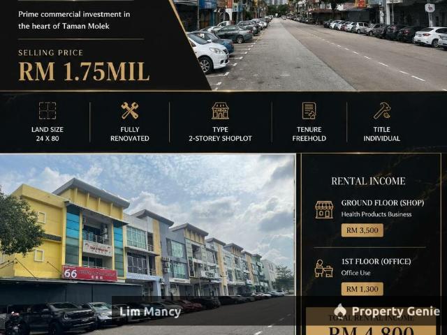 Taman Molek Double Storey Shoplot Facing Main Road