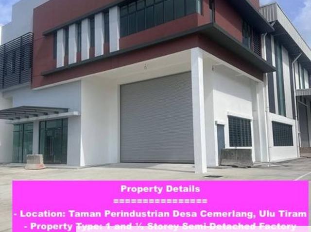 Taman Perindustrian Desa Cemerlang, Semi Detached Factory for Rent