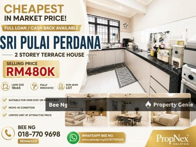 Taman Sri Pulai Perdana / 2 Storey Terrace 18x65 / Good Condition / Full Loan / Cash Back