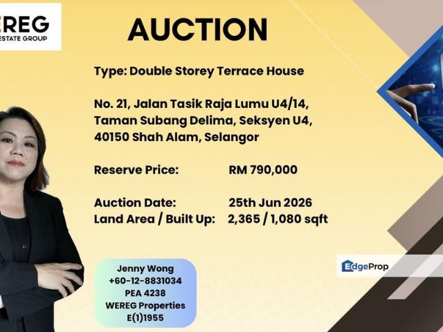 Taman Subang Delima, Seksyen U4, Shah Alam, Selangor, Malaysia_Double Storey Terrace House FOR AUCTION