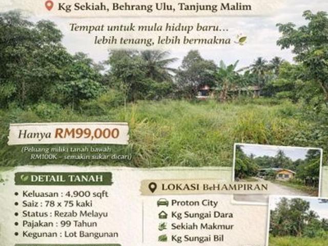 TANAH LOT BANGUNAN UNTUK DIJUAL DI KAMPUNG SEKIAH, BEHRANG ULU, TANJUNG MALIM, PERAK