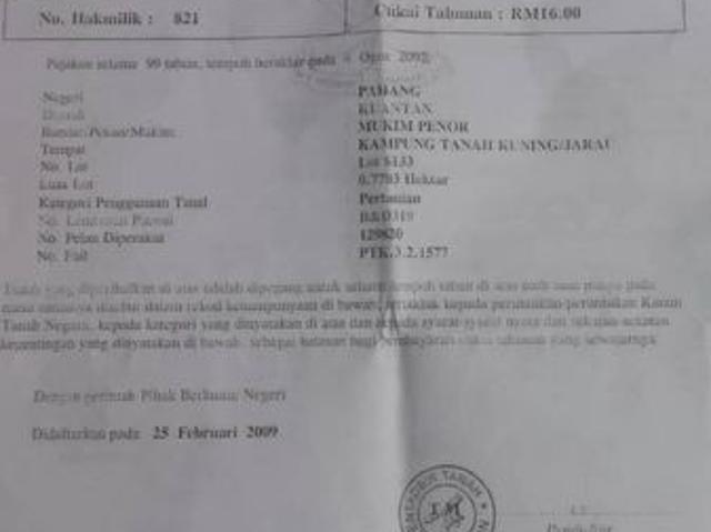 Tanah Pertanian Strategik hampir 2 ekar Mukim Penor, Kuantan