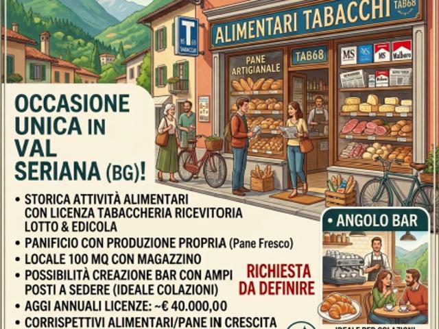 Licenza Tabacchi con Lotto ed Edicola bassa Val Seriana rif. TAB68