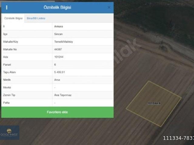 TEMELLİ MALIKÖY 5,5 DÖNÜM TEK TAPU SATILIK KONUT ARSASI