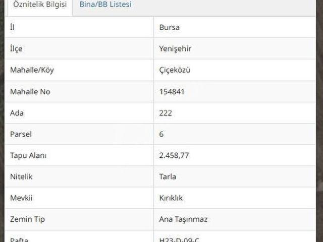 TEK TAPU, BURSA YENİŞEHİR ÇİÇEKÖZÜ 2500 M RESMİ YOL ve SU