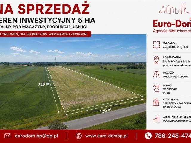 Teren inwestycyjny 5 ha z MPZP, magazyny i produkcja