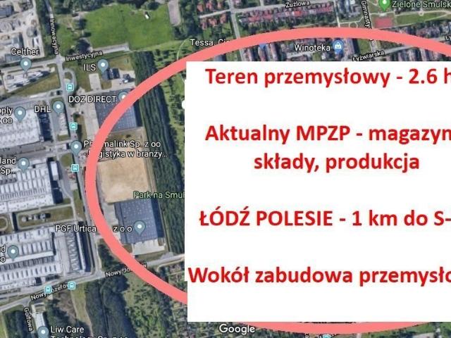 Teren przemysłowy 2,6 ha w Łodzi z mediami i MPZP