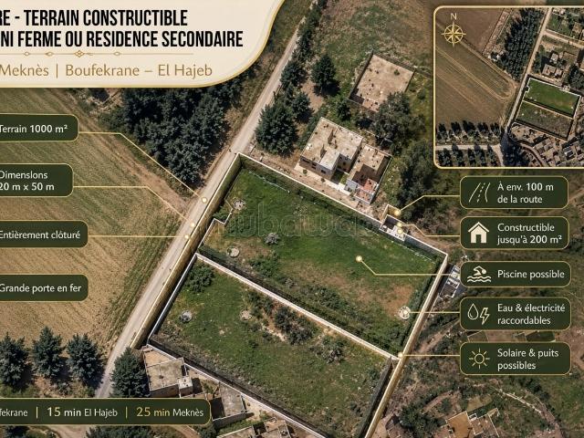 Terrain Agricol 1000 m² constructible El Hajeb