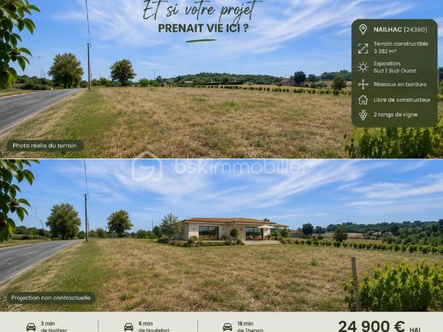 Terrain constructible 3 382 m² – Vue dégagée – Nailhac 24390