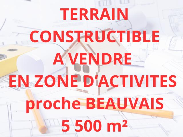 TERRAIN CONSTRUCTIBLE A VENDRE 4100 m2 EN ZONE D'ACTIVITES PROCHE BEAUVAIS à AUX MARAIS 60000