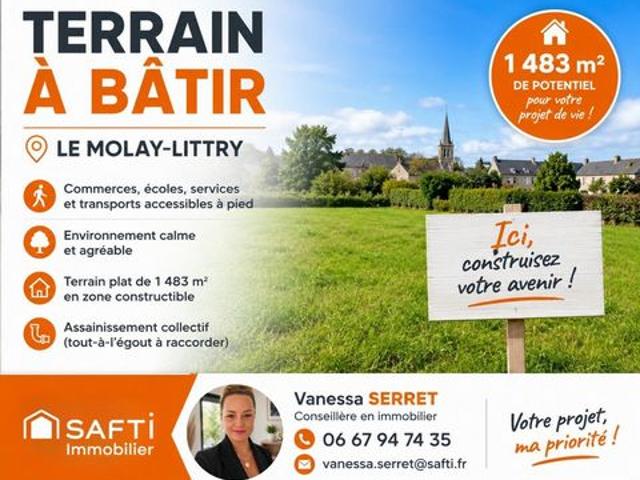 Terrain constructible de 1483 m² en plein cœur du Molay Littry