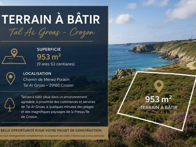 Terrain constructible de 953 m2 à Crozon Tal Ar Groas
