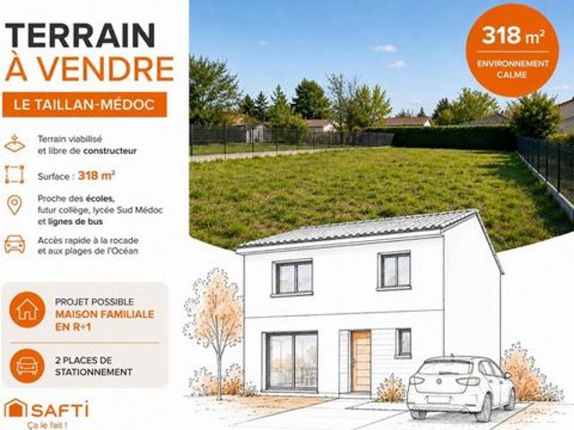 Terrain viabilisé libre de constructeur sur la commune du Taillan Médoc proche de Bordeaux