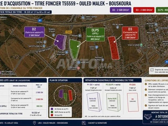 Terrain 18222 m² à vendre Ouled Malek – Bouskoura