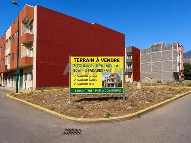 Terrain 90 m² 2 façades R2 Beni Mellal