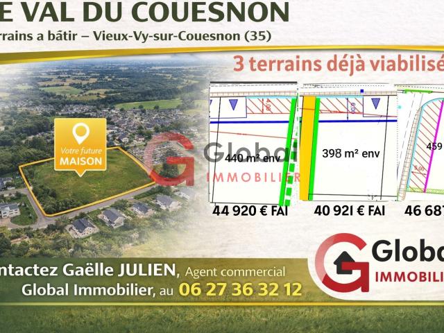 Terrains viabilisés libres de constructeurs à Vieux Vy sur Couesnon proche Rennes et Fougères