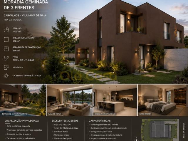 Terreno de 1.170 m² | Moradia Geminada de 3 Frentes com Projeto | Carvalhos | Vila Nova de Gaia