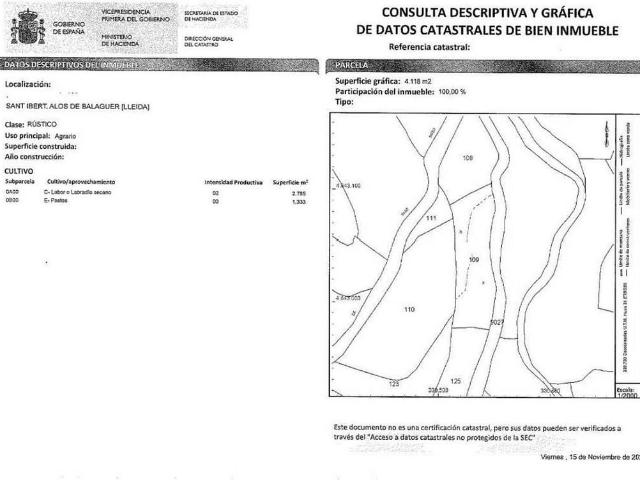 Terreno en venta en Alòs de Balaguer, de 18.920 m² por 15.000