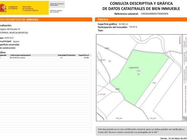 TERRENO RUSTICO A LA VENTA EN LA MURTA, CORVERA