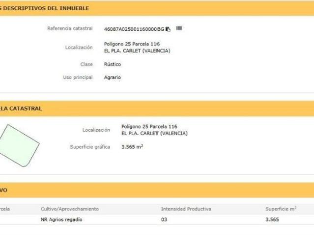 ? Terreno rústico de 3.565 m2 en Carlet – Una oportunidad para uso agrario