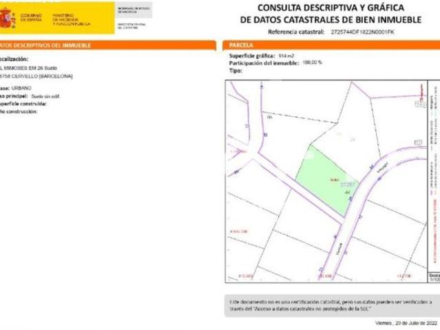 TERRENO RESIDENCIAL SOLEADO DE 914M2 EN CERVELLÓ