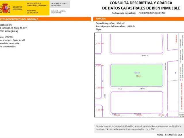 Terreno / Solar de 5940 m2 en venta Ávila, España