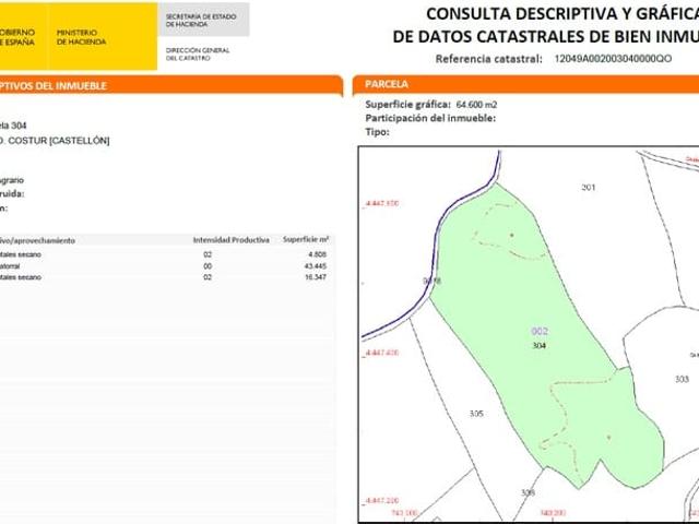 Terreno/Finca Rústica en venta en Costur, Castellón