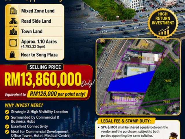 The prime land at Simpang Tiga Besides Song Plaza in Kuching for Sale