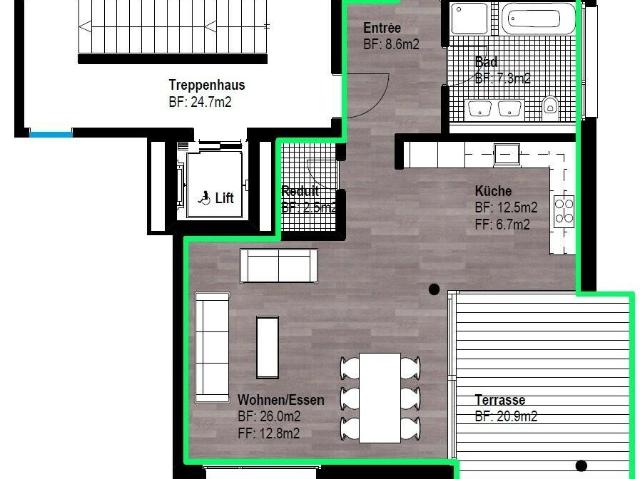 Topmoderne 2.5 ZW à 73 m² mit Gartensitzplatz | dreamo. Ch