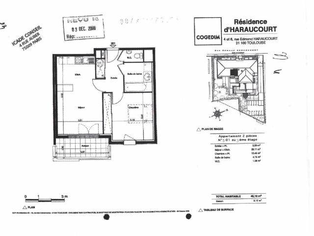 Toulouse 31100 Quartier des Pradettes Agréable T2 récent de 45.19m² en dernier étage avec terrasse de 6.12m² vue calme et arborée parking en sous sol