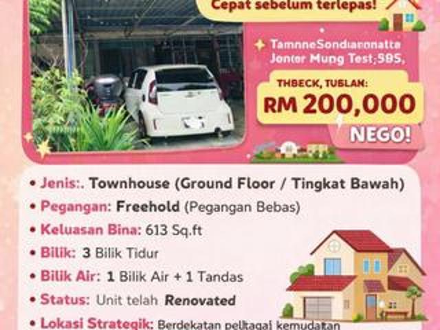 Townhouse Ground Floor Taman Cenderawasih Nibong Tebal