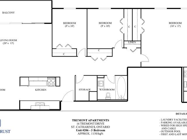 Tremont Apartments Apartment 3 Bedroom Apartment for Rent