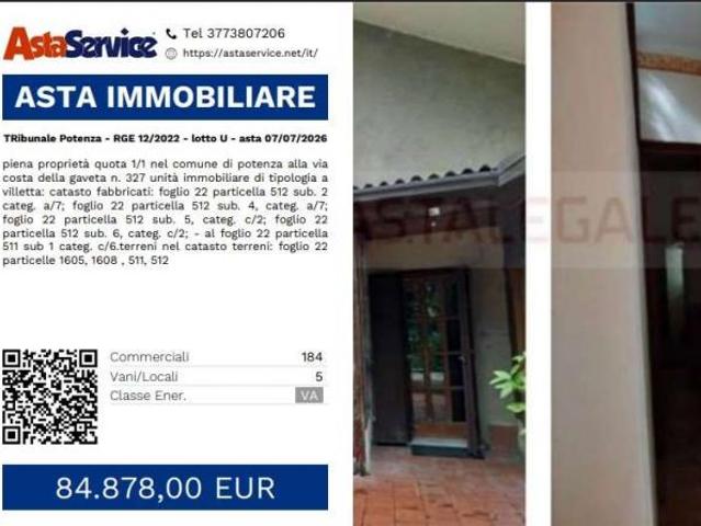 TRibunale Potenza RGE 12/2022 lotto U TRibunale Potenza RGE 12/2022 lotto U asta 07/07/2026