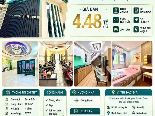 Đầu tư sinh lời – cần bán căn nhà 4 tầng trung tâm q. 3, Bà Huyện Thanh Quan, TP. HCM