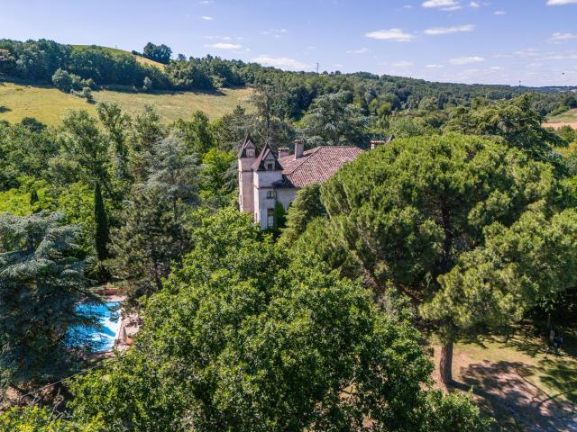 Un château français classique et un jardin de campagne et piscine