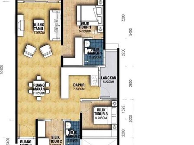 Unfurnished 3 room at MRT Taman Naga Emas Only 3 Station to TRX