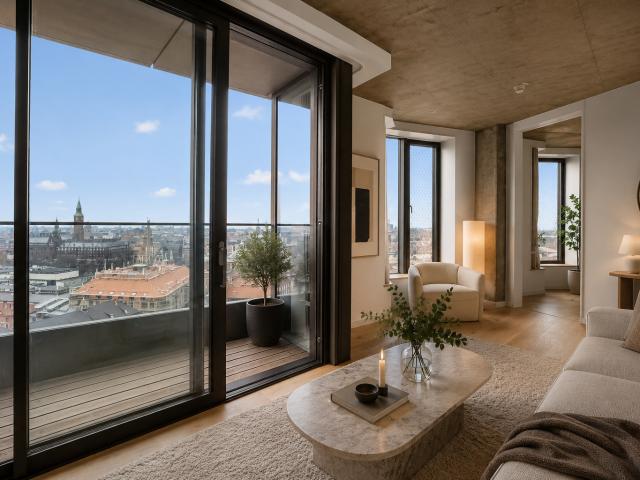 Unik penthouse i Postbyen med privat tagterrasse og en af Københavns bedste udsigter