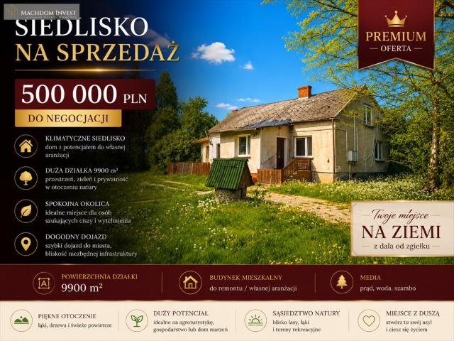 Urokliwe siedlisko 220 m2 na 99 arach z potencjałem