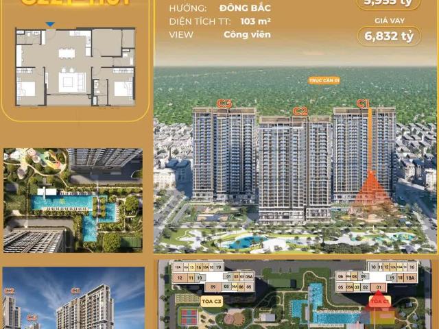 Vốn chỉ từ 1,3 tỷ vốn ban đầu có thể đầu tư sở hữu căn hộ 3PN +1 – DT: 103m², tầng trung hướng