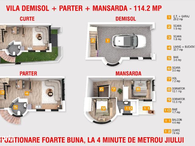 Vanzare Vila Demisol+Parter+Mansarda Metrou Jiului Bucurestii Noi