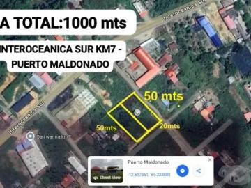 VENTA TERRENO INTEROCEANICA SUR KM7 1000MTS PUERTO MALDONADO