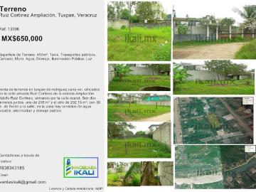 venta terreno 410 m? col. amp. ruiz cortinez tuxpan veracruz