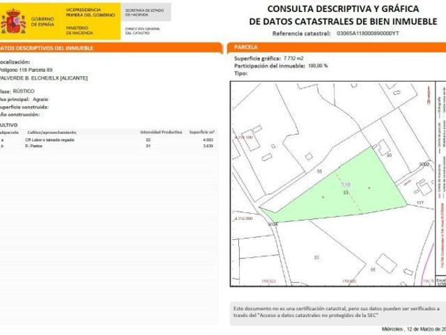 Venta de parcela Rustica en Valverde Bajo