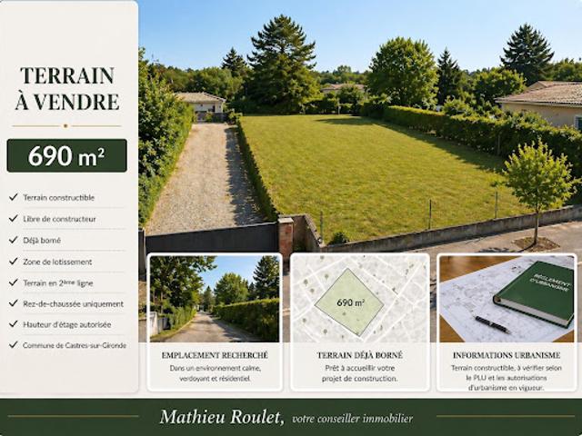 Vente Terrain 690 m2 Castres Gironde