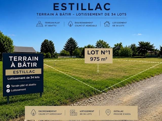Vente Terrain 975 m2 Estillac