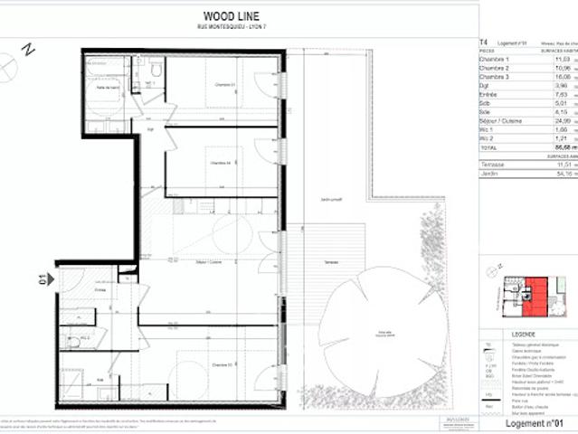 Vente Appartement 4 pièces 86.68 m2 Lyon 7ème